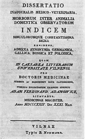 A. F. Adamovičiaus disertacijos titulinis puslapis