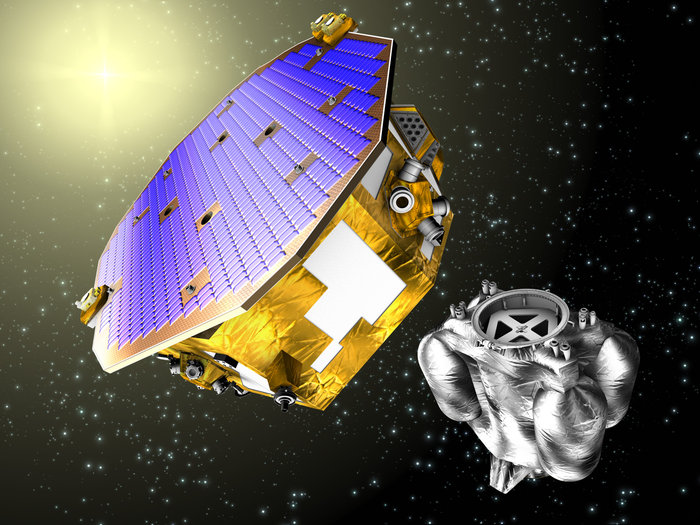 The LISAPathfinder spacecraft separates from its propulsion module as it arrives at its destination orbit located at the L1 Lagrange point. The LISAPathfinder spacecraft separates from its propulsion module as it arrives at its destination orbit located at the L1 Lagrange point.