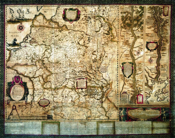 Veimaro bibliotekos LDK 1613 m. žemėlapio, išspausdinto iki 1631 m., kopija, sieninis  variantas, skelbiamas A. A. Gliožaičio leidinyje.