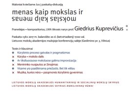 Įrašo "Paskaita-diskusija „Menas kaip mokslas ir mokslas kaip menas“" reprezentacinis paveikslėlis Įrašo "Paskaita-diskusija „Menas kaip mokslas ir mokslas kaip menas“" reprezentacinis paveikslėlis
